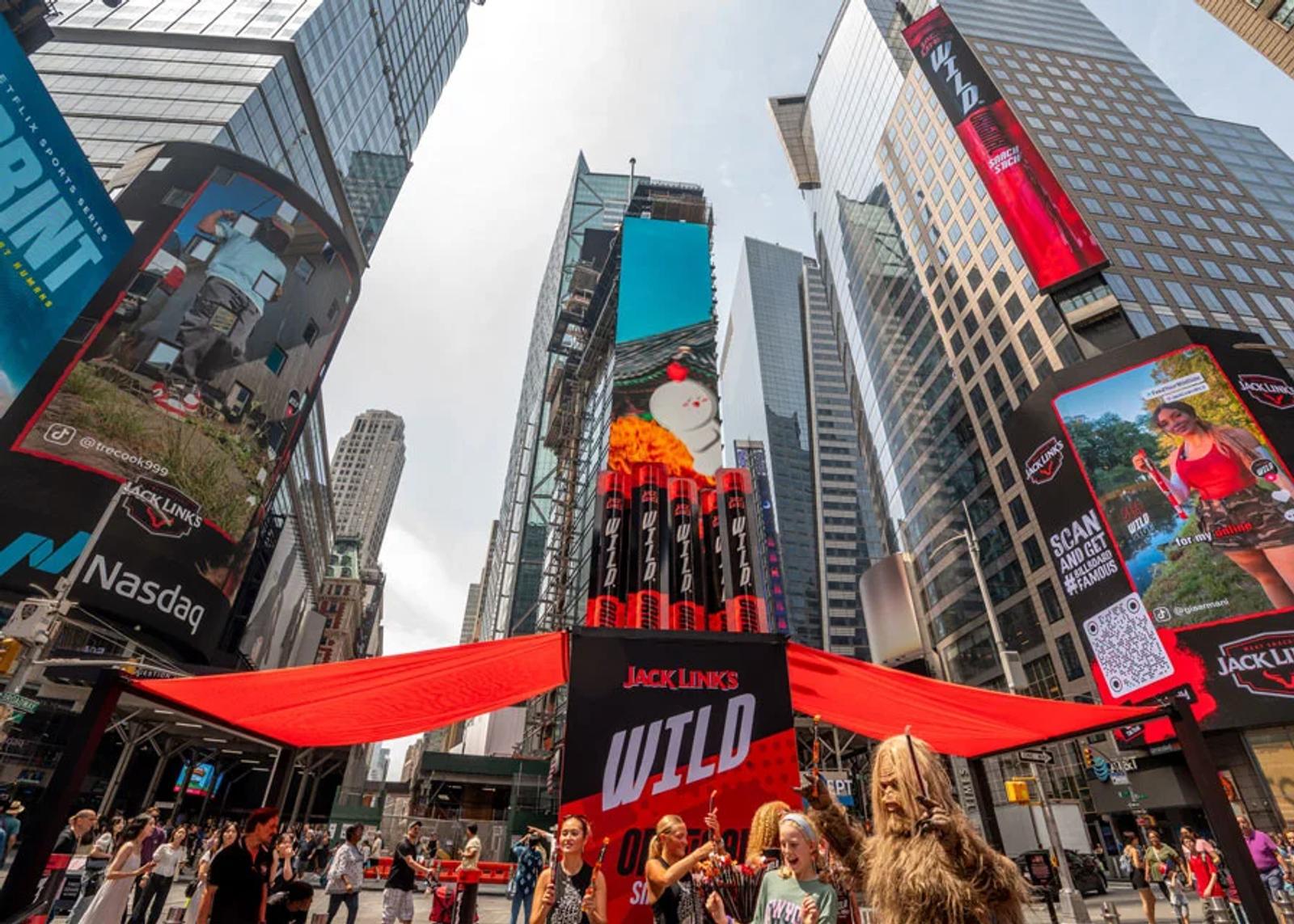 jack Link's wild meat stick branded pop-up display in Times Square, New York City