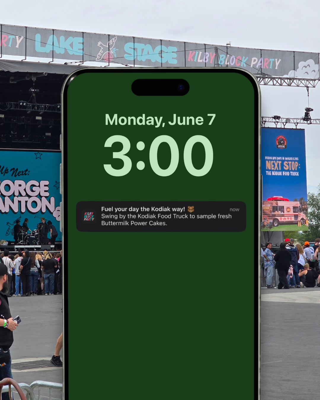 iPhone Notification from Kilby Block Party Festival to visit the Kodiak Truck