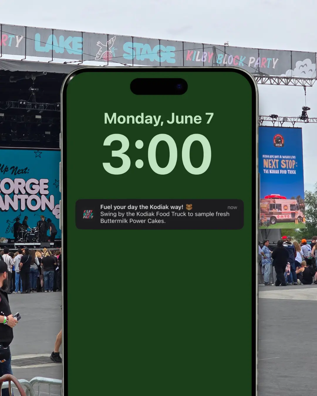 iPhone Notification from Kilby Block Party Festival to visit the Kodiak Truck