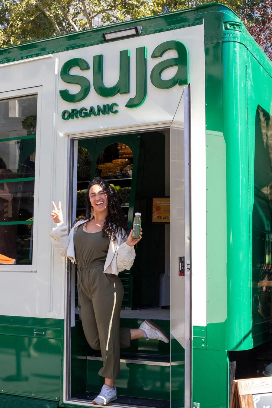 woman standing at a marketing trailer