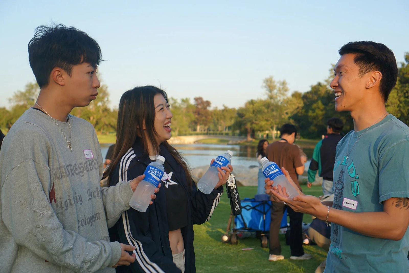 group of friends at a marketing pop up