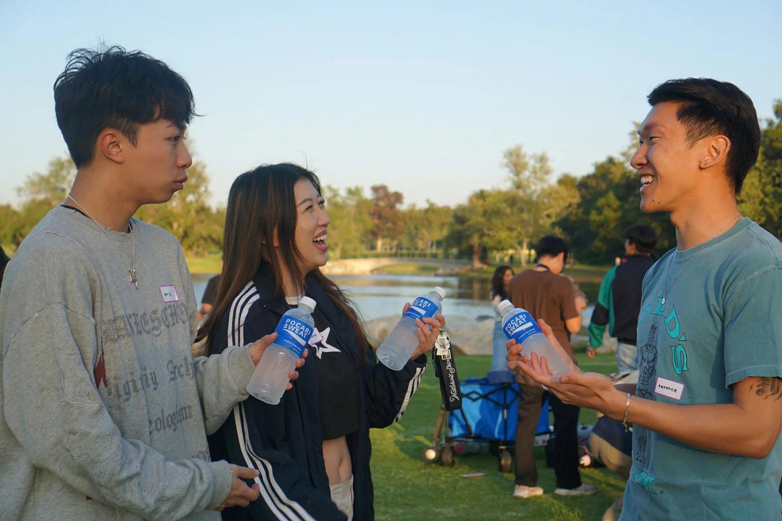 group of friends at a marketing pop up
