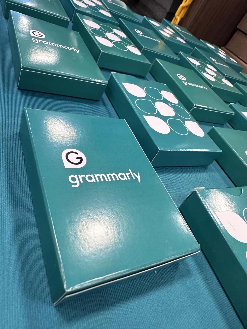 Grammarly gift boxes show how to market to college students with branded giveaways.