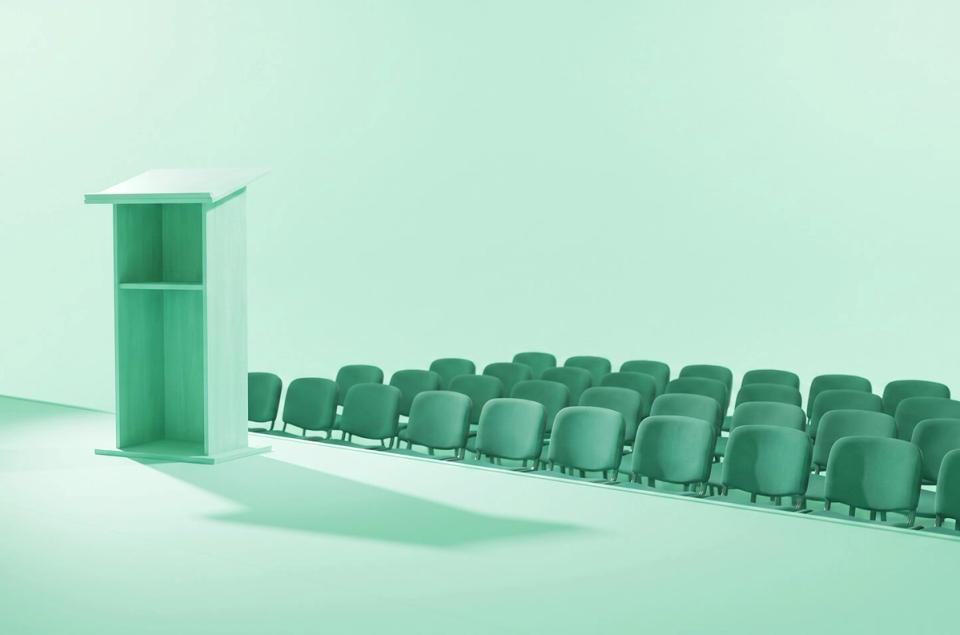 Podium facing an empty audience