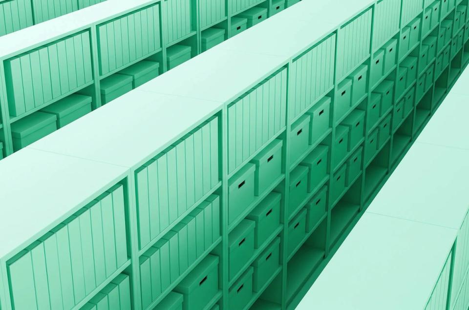 Archive room in green light