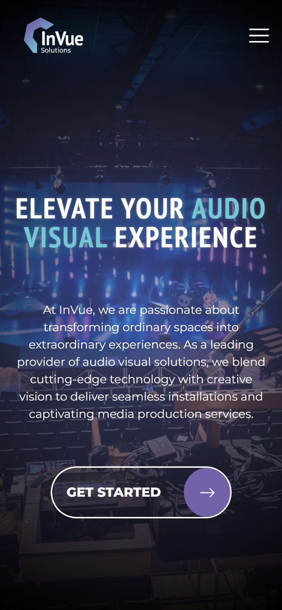 Invue Solutions website: homepage, mobile