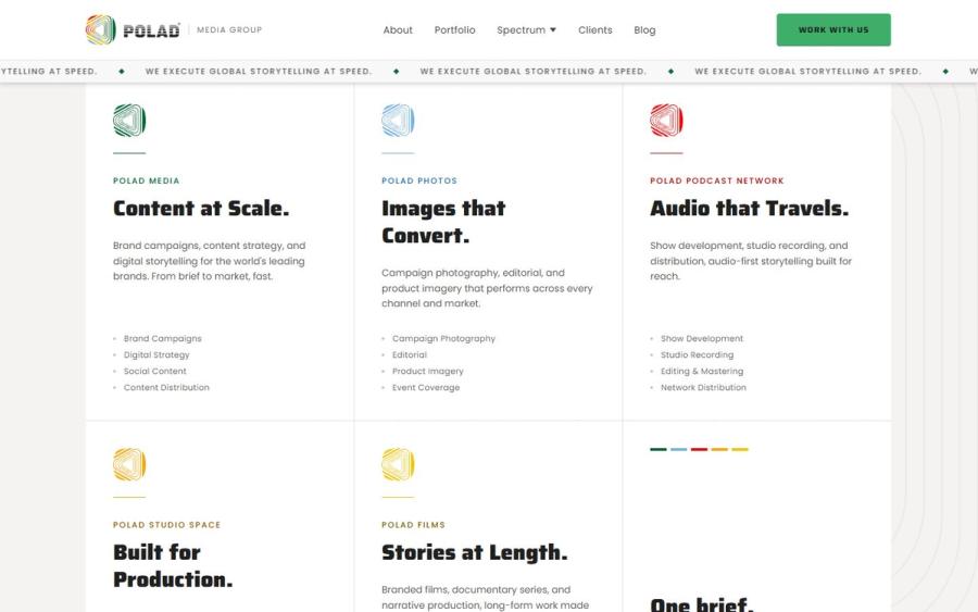 Polad Media website: services, desktop
