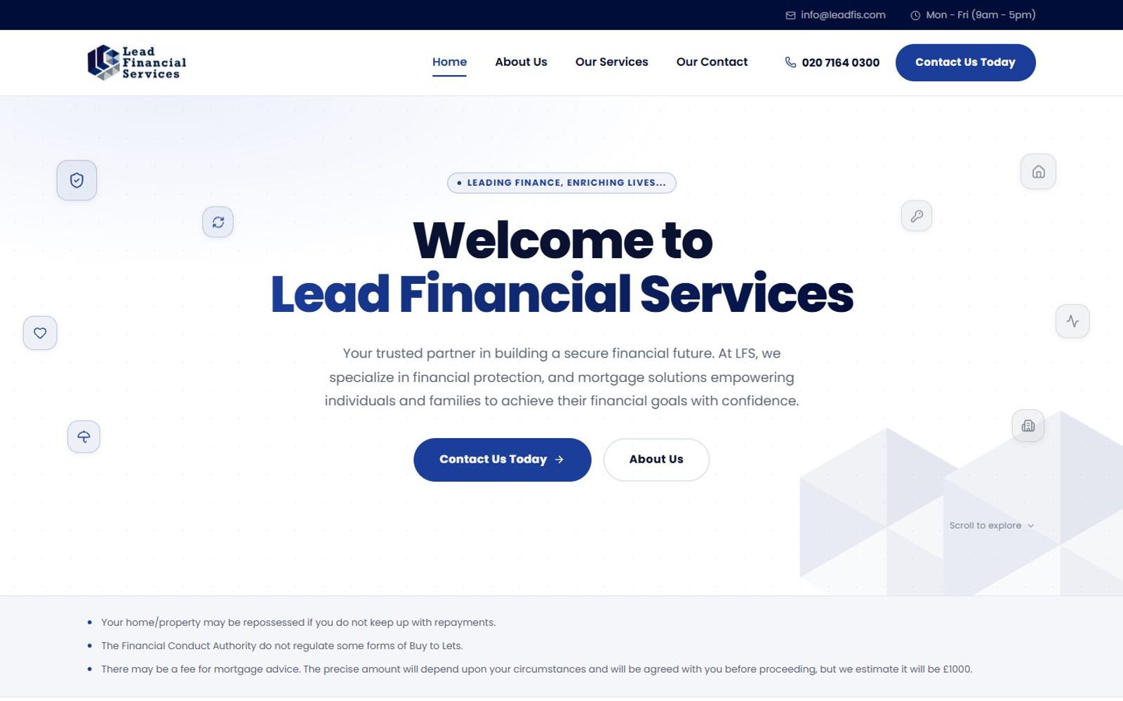 Lead Financial Services website: homepage, desktop
