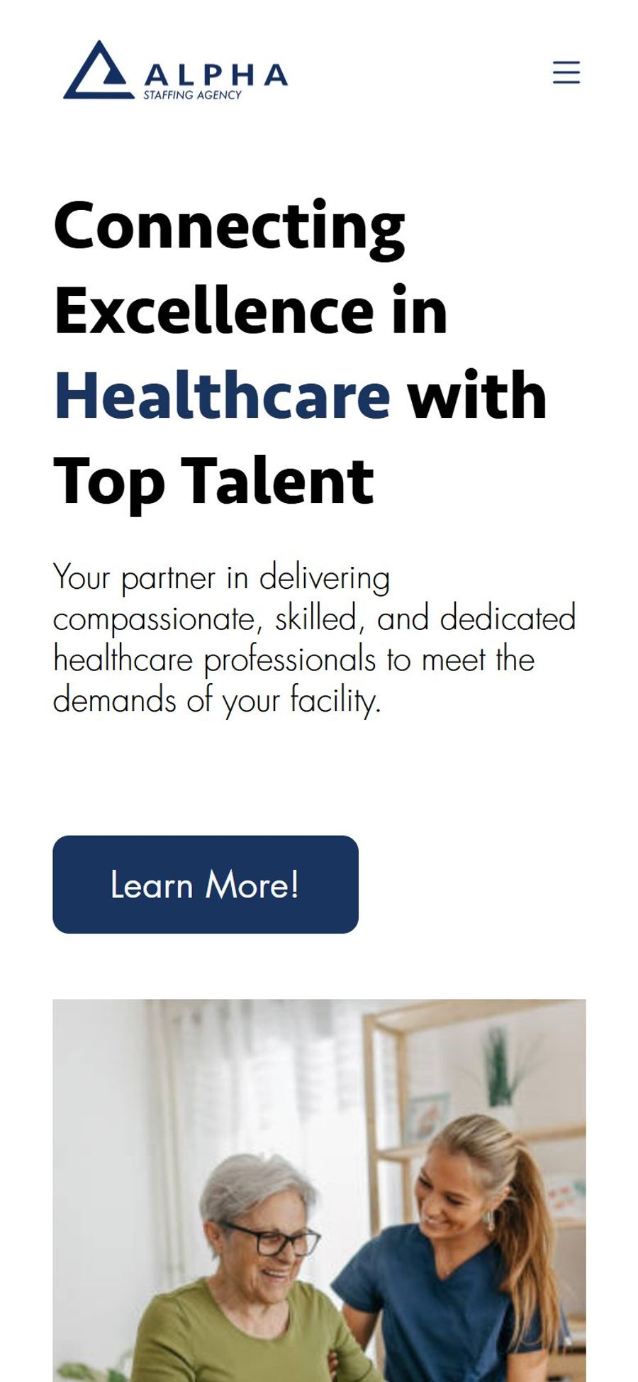 Alpha Staffing website: homepage, mobile