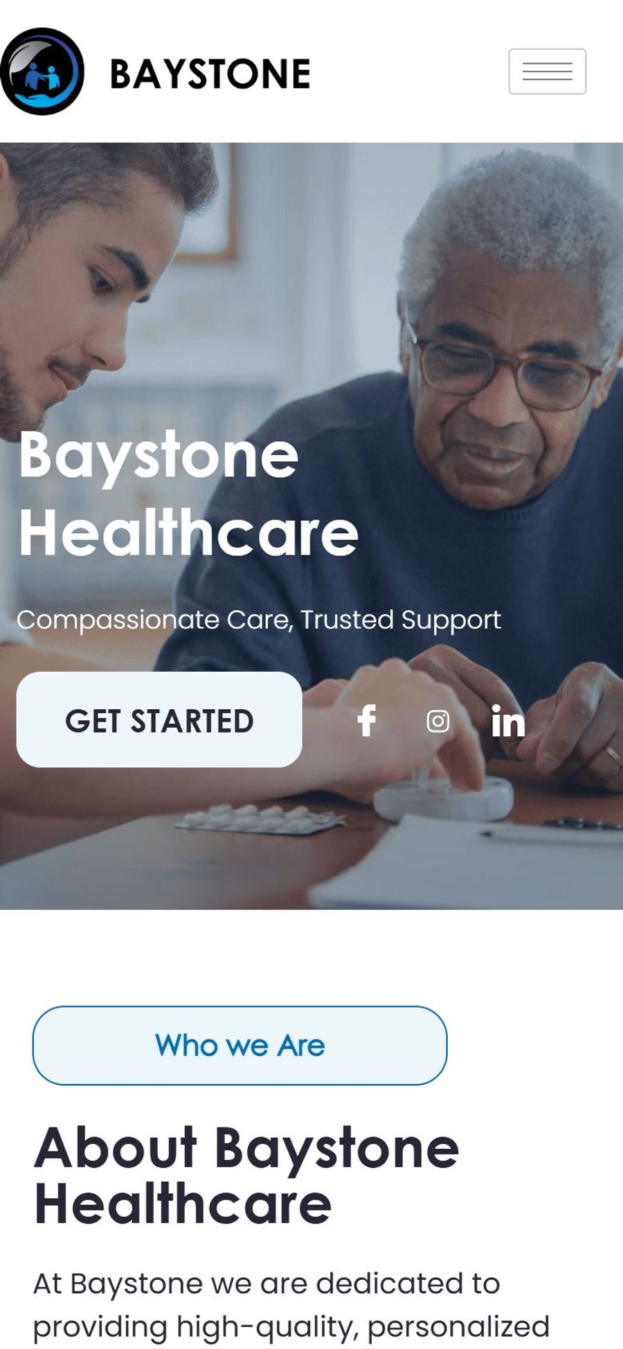 Baystone Healthcare website: homepage, mobile