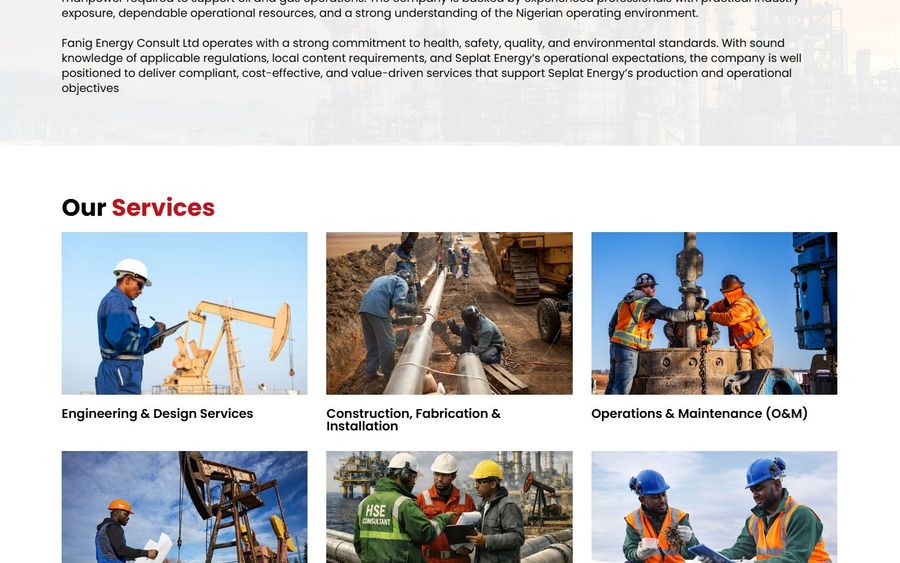 Fanig Energy Consult website: inner section, desktop