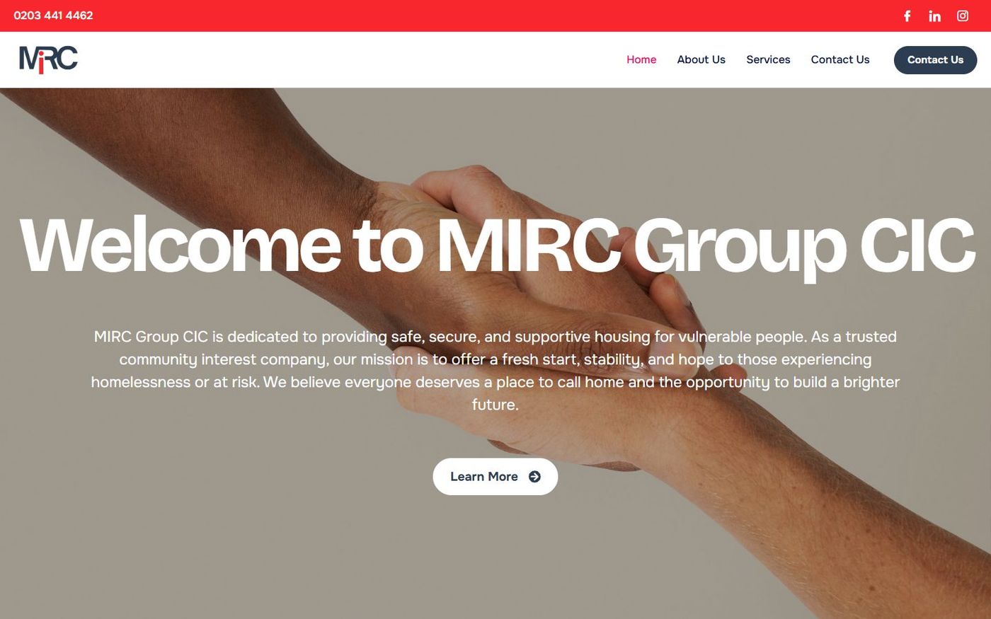 MIRC Group CIC website: homepage, desktop