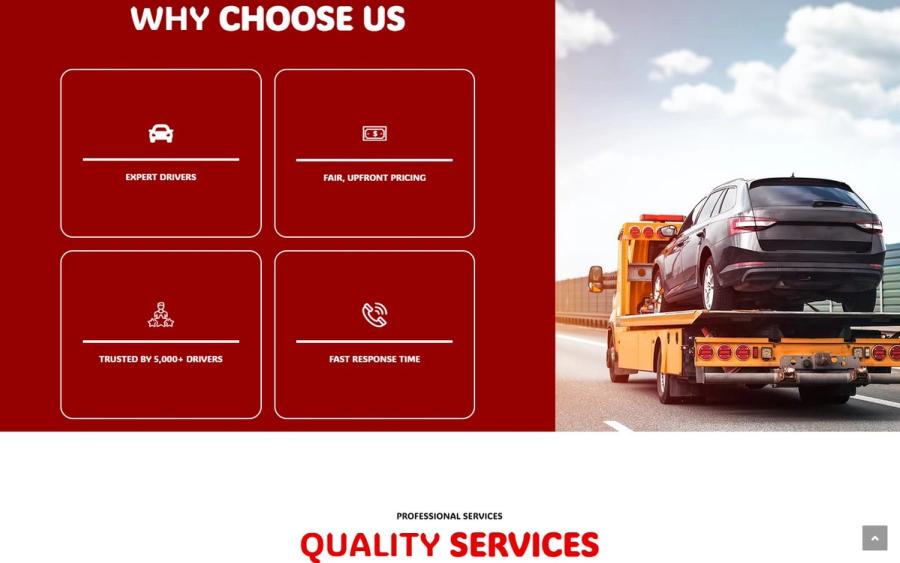 KL Towing Service website: inner section, desktop