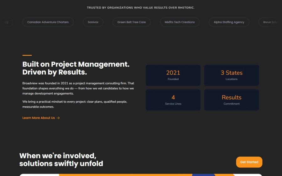 Broadview Technical Solutions website: inner section, desktop