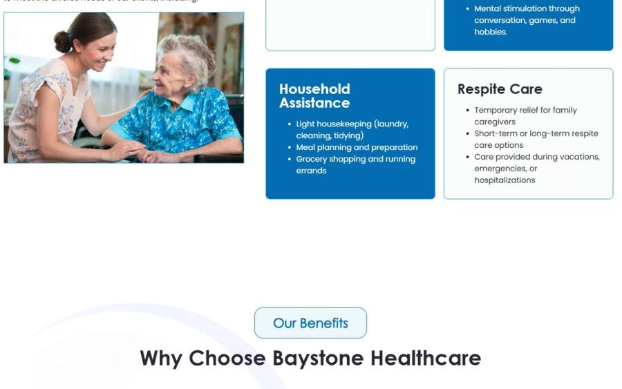 Baystone Healthcare website: inner section, desktop