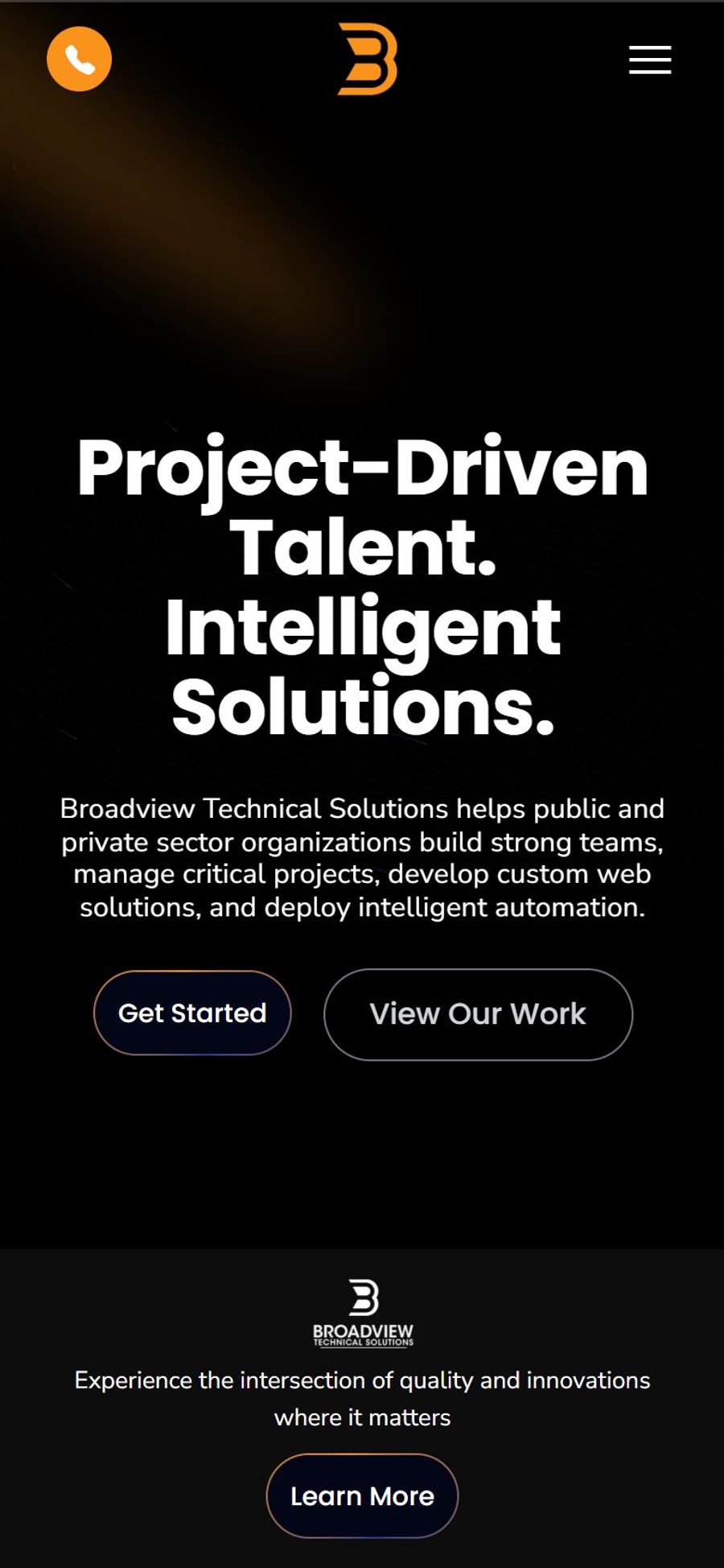 Broadview Technical Solutions website: homepage, mobile