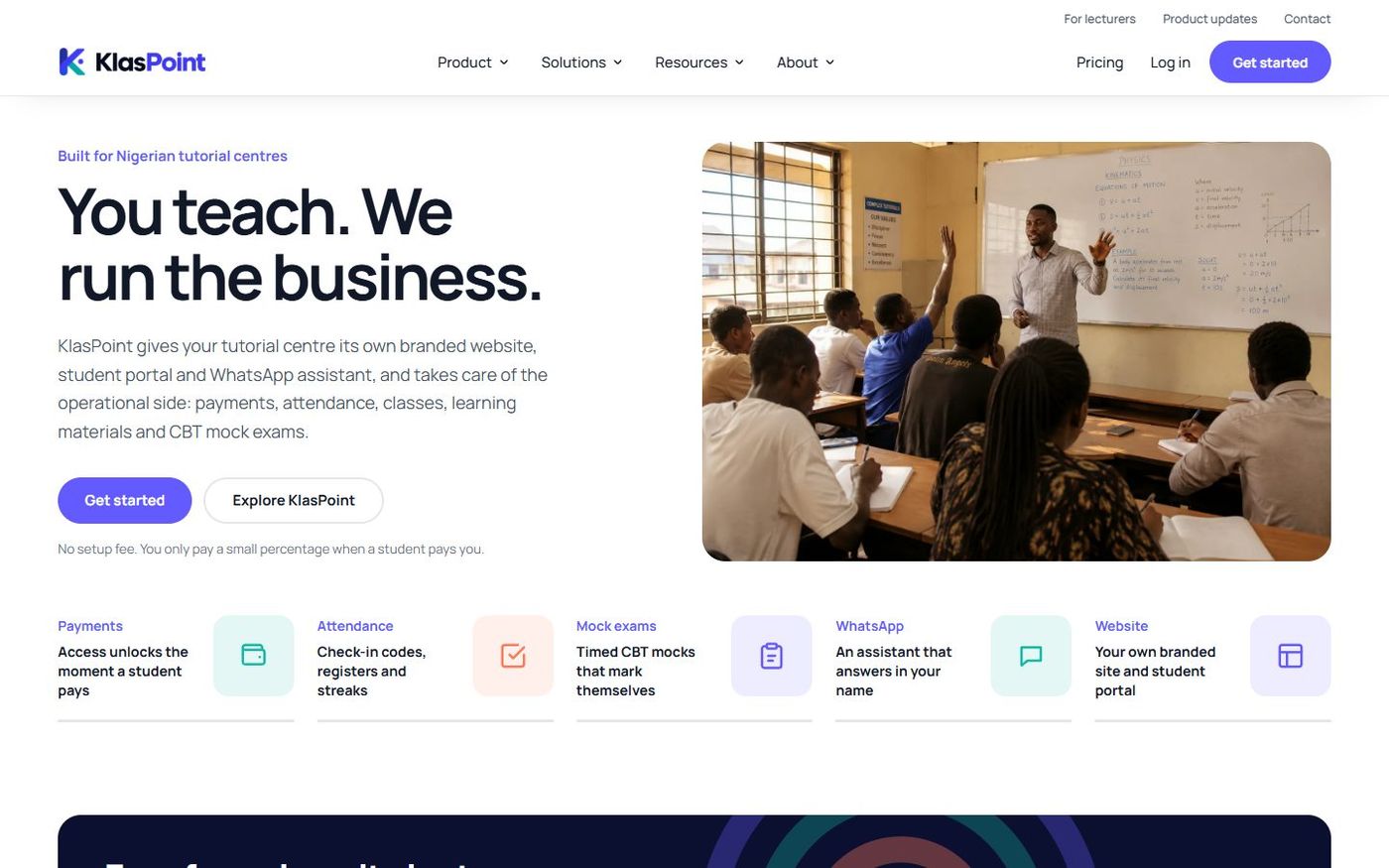 KlasPoint homepage, desktop