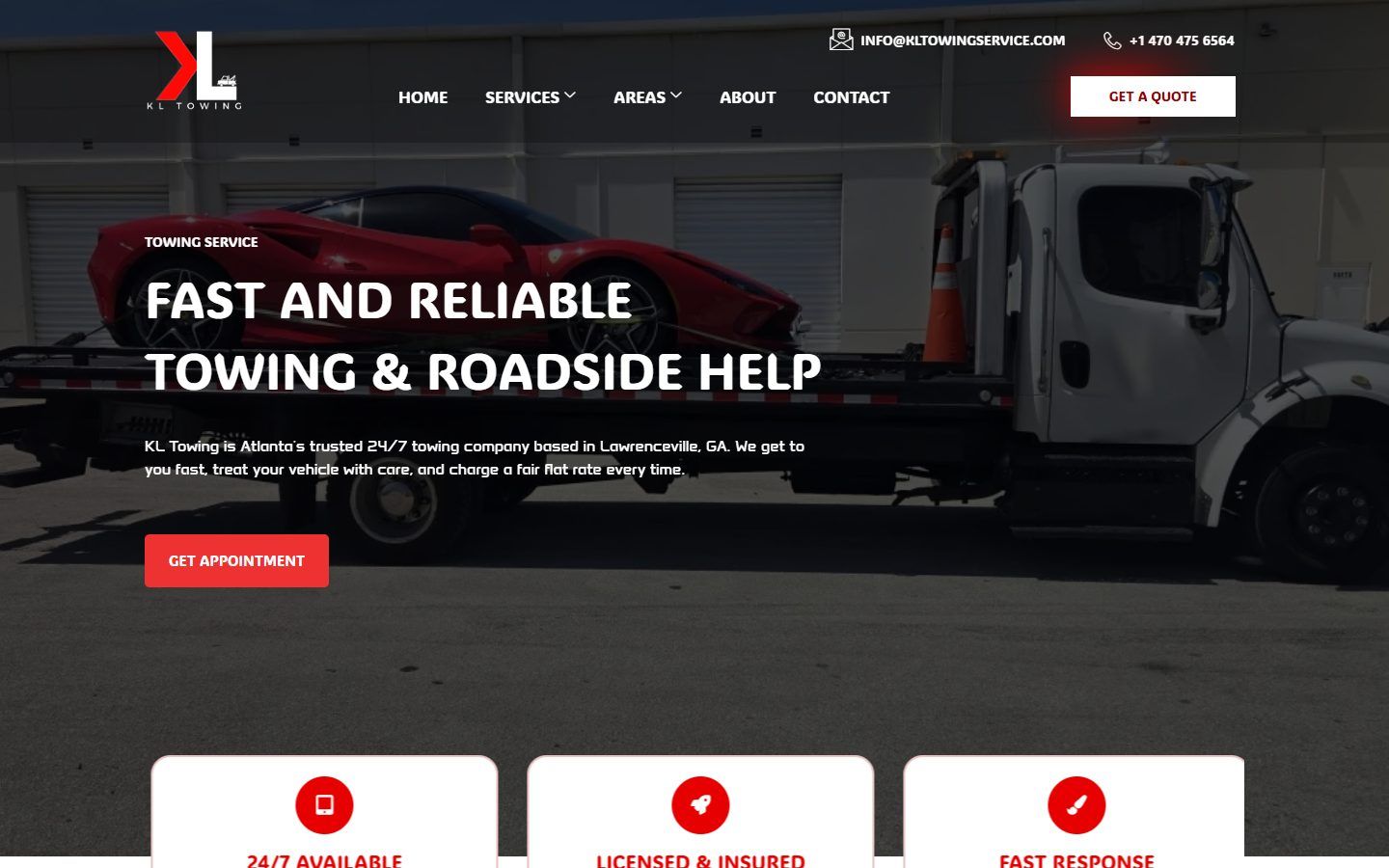 KL Towing: 24/7 Towing Company Website