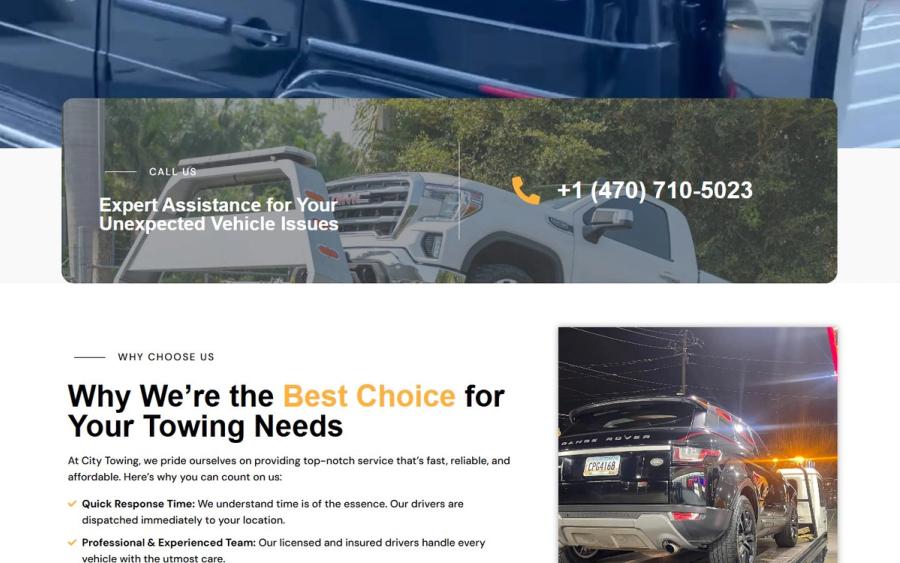 City Towing website: inner section, desktop