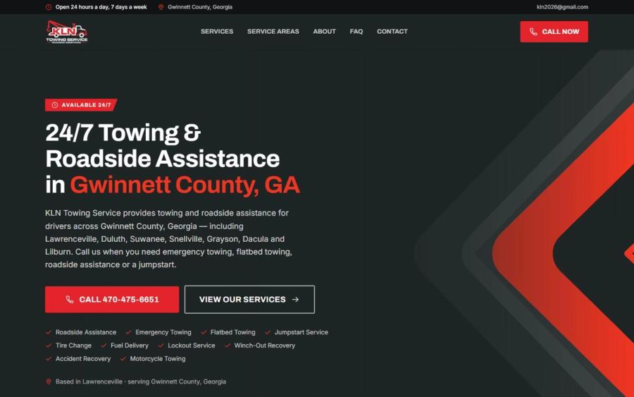 KLN Towing Service website
