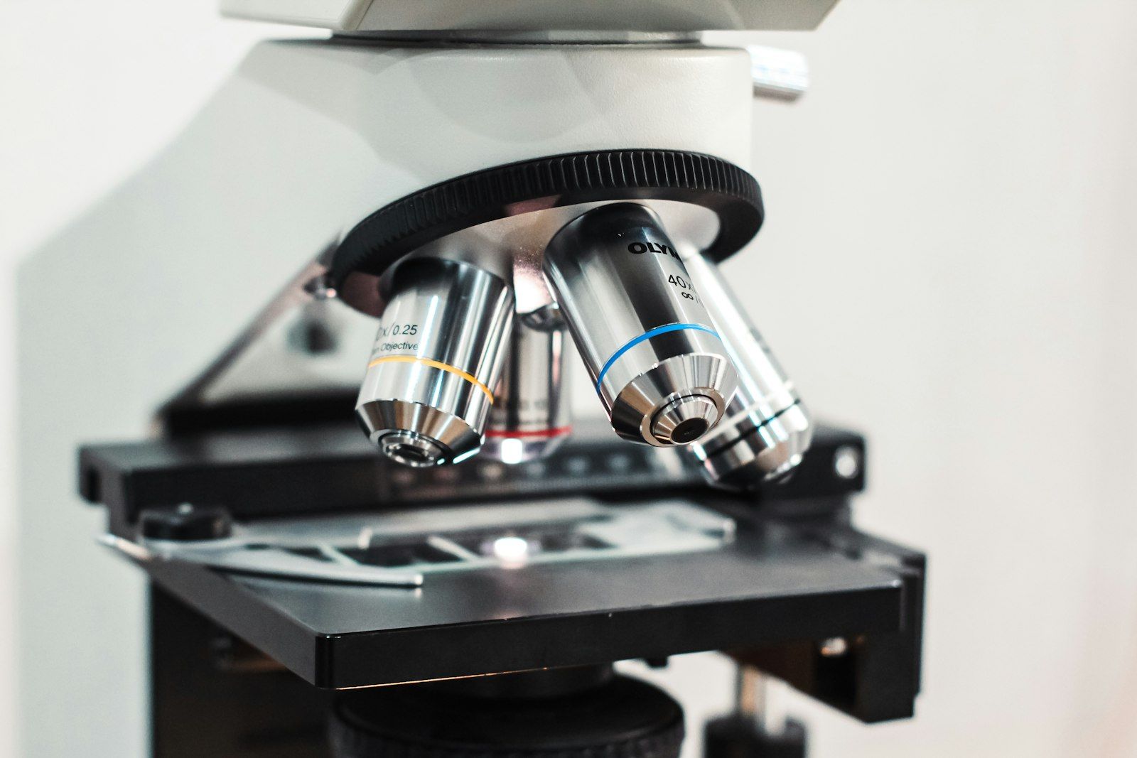a close up of a microscope on a table