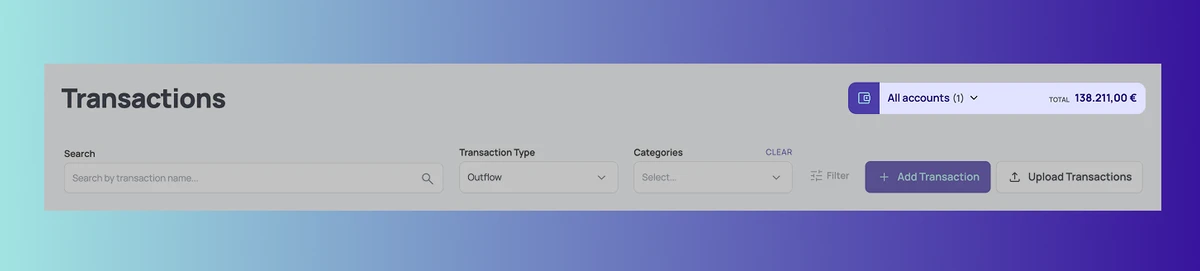 Transactions page highlighting multiple accounts