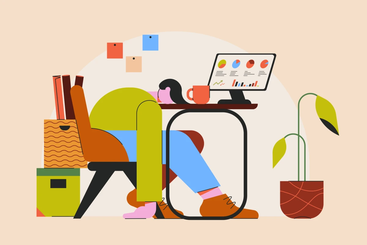 Worker making mistakes at laptop due to burnout