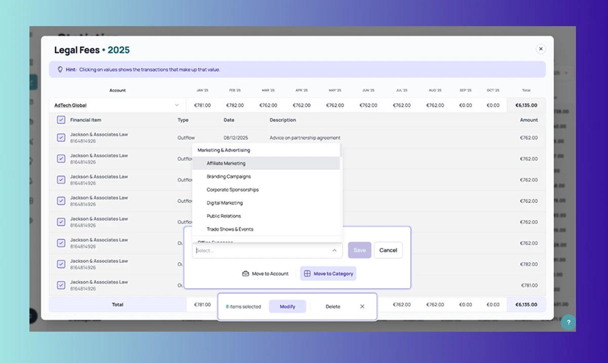 Statistics Outflow Dropdown