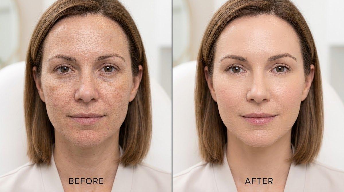 Before-and-after diptych showing skin improvement from combined Moxi and BBL.