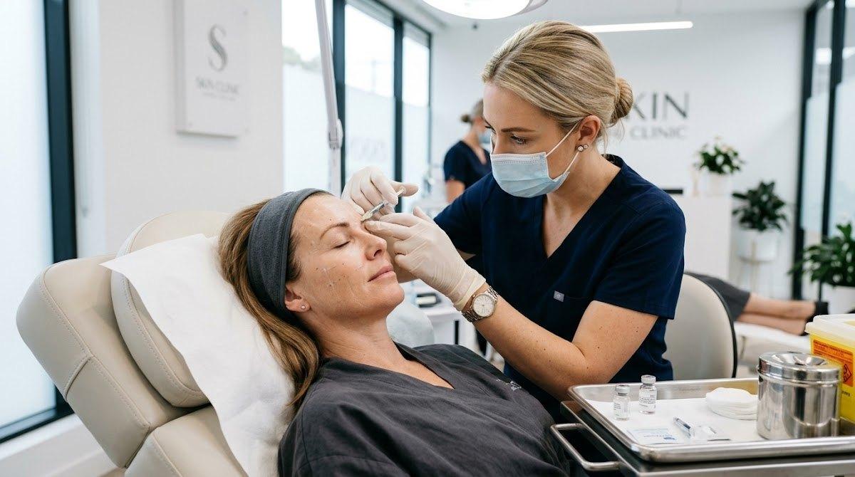 Injector professionally administering neurotoxin treatment to a patient.