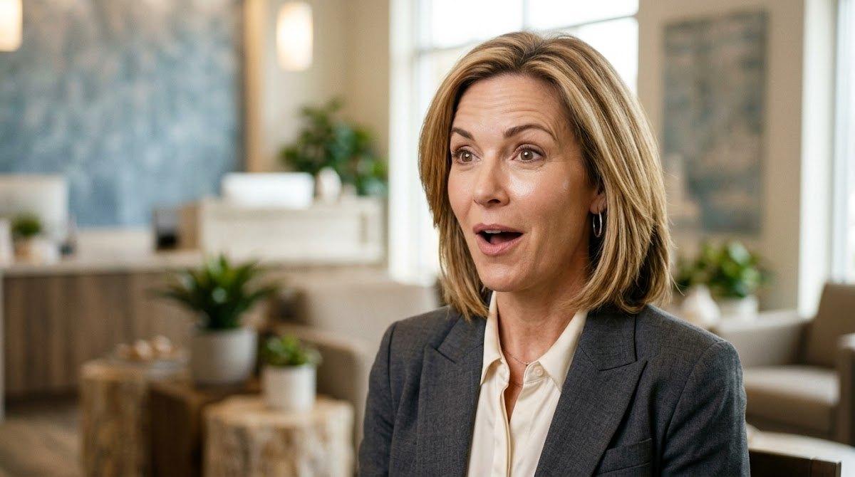 Woman expressing surprise with smooth, naturally relaxed facial features.