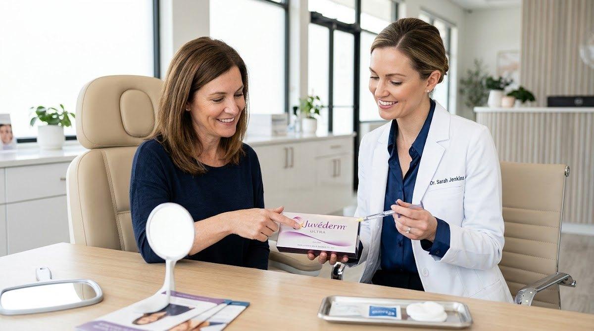 Clinic consultation on reversible hyaluronic acid dermal fillers.