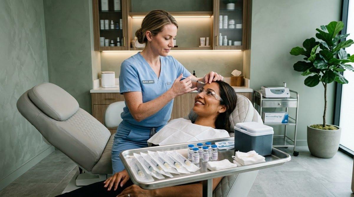 Nurse practitioner providing Botox treatment in a serene medspa environment.