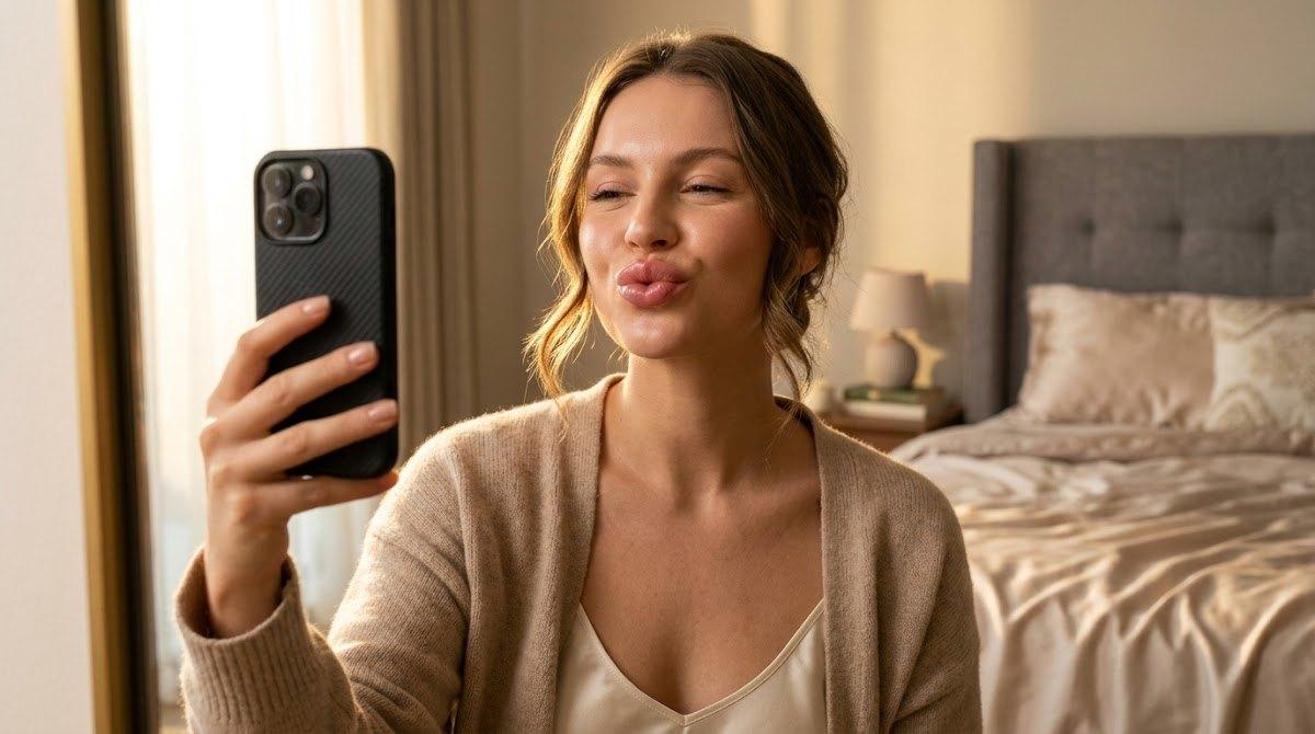 A confident woman displaying fully settled plump lip results.