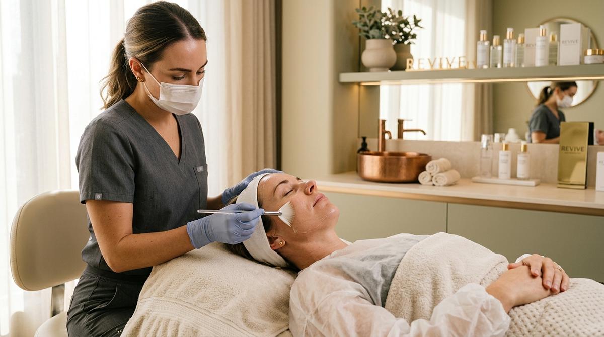 Chemical peel application for skin rejuvenation at a professional aesthetics clinic