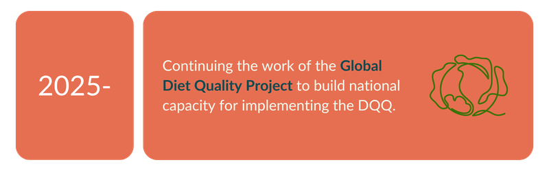 2025 — Continuing the work of the Global Diet Quality Project to build national capacity for implementing the DQQ.