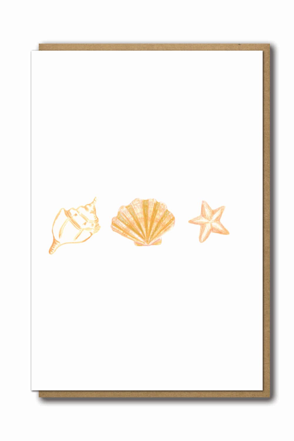 Greeting Card Three Shells with a brown paper envelope