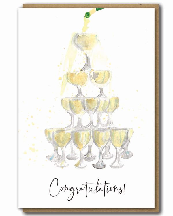 Greeting Card Congratulations Wine Tower with a brown paper envelope