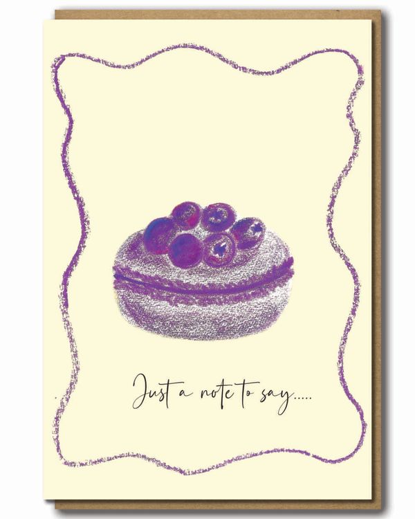 Greeting Card Blueberry Macaroon with a brown paper envelope