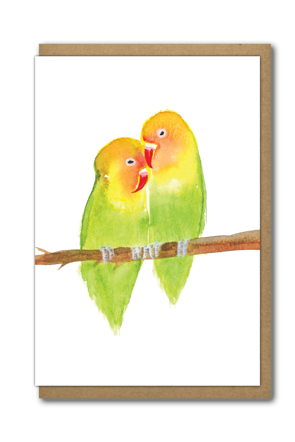 Greeting Card Lovebirds with a brown paper envelope