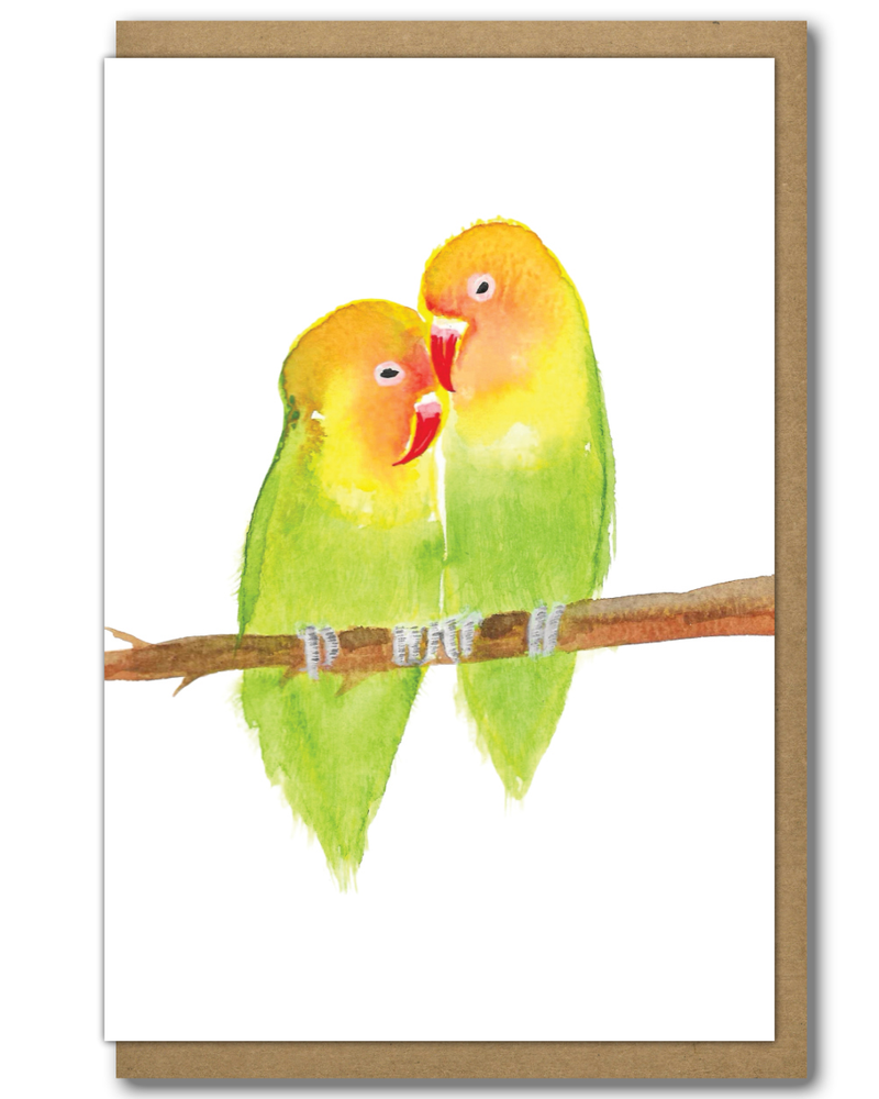 Greeting Card Lovebirds with a brown paper envelope