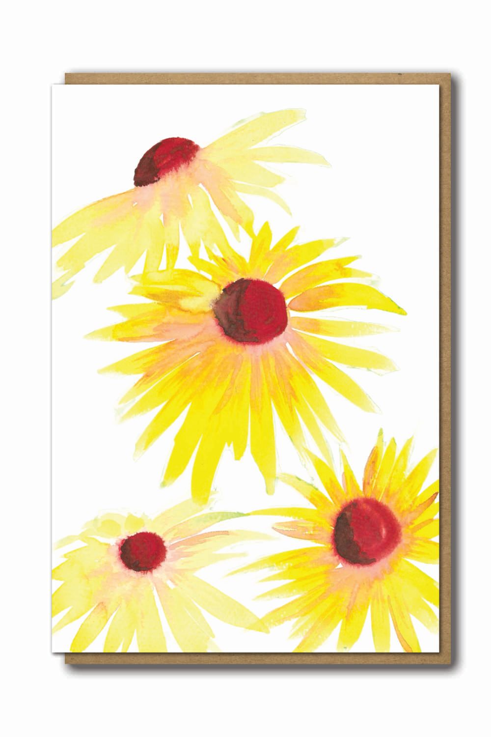 Greeting Card Yellow Coneflowers with a brown paper envelope
