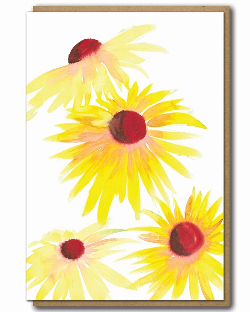 Greeting Card Yellow Coneflowers with a brown paper envelope