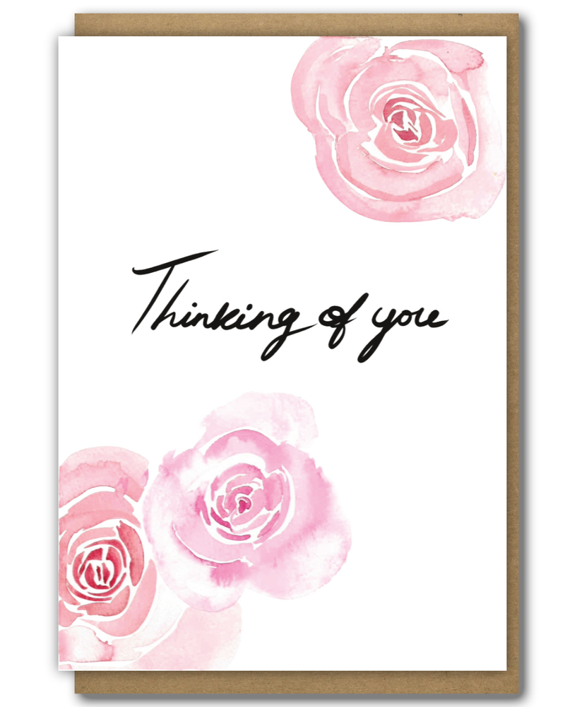 Greeting Card Rose Thinking of You with a brown paper envelope