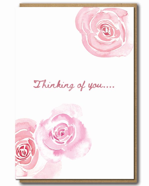 Greeting Card Rose Thinking of You with a brown paper envelope