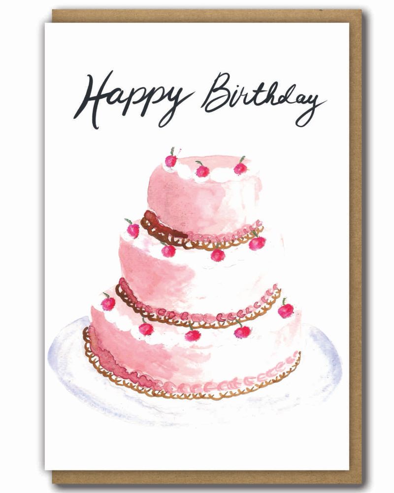 Greeting Cards Birthday Pink Cake Blue 
