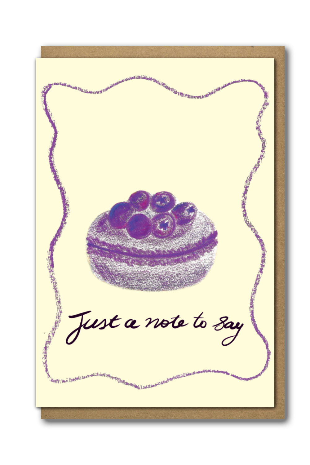 Greeting Card Blueberry Macaron with a brown paper envelope