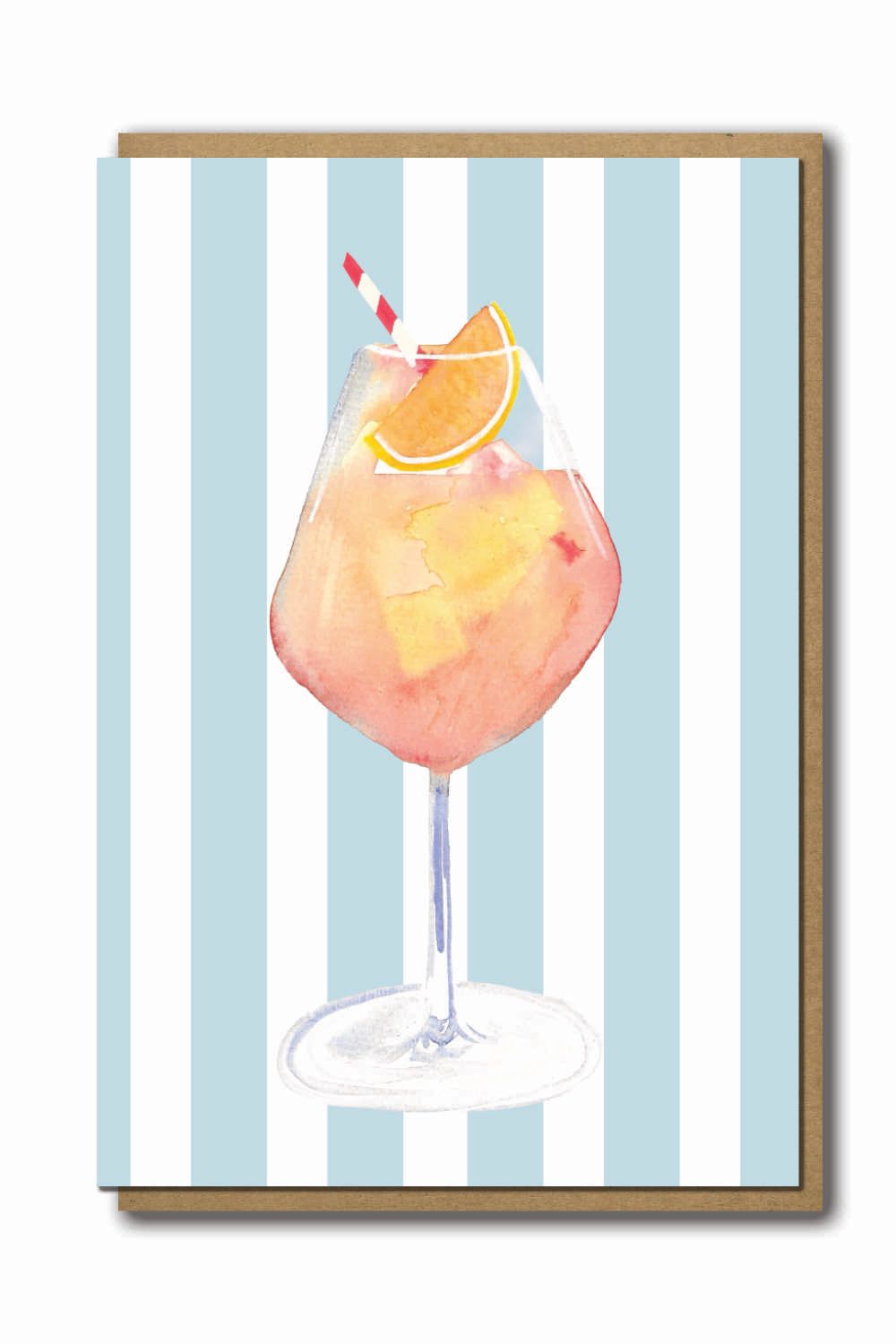 Greeting Card Orange Cocktail Striped Background with a brown paper envelope