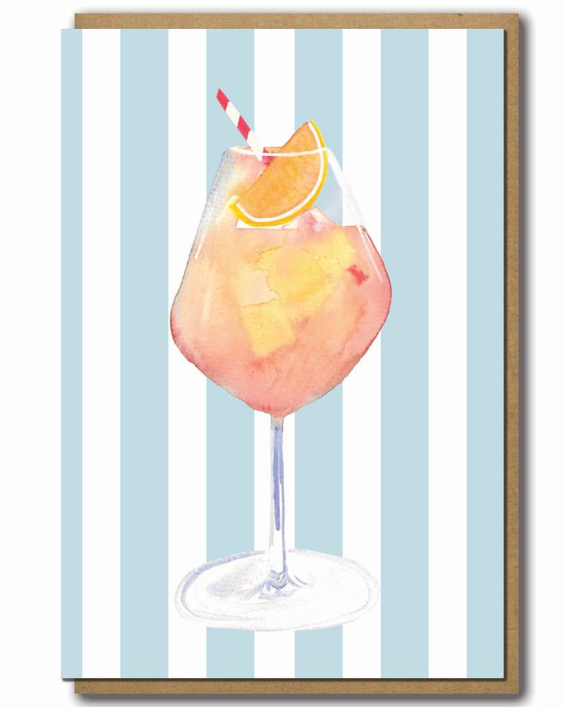 Greeting Card Orange Cocktail Striped Background with a brown paper envelope