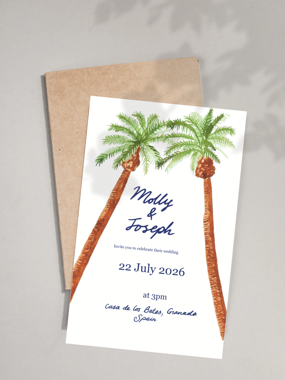 Palm trees invitation with a white background